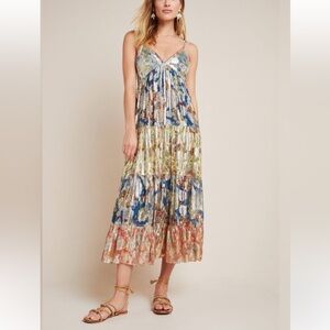 NEW ANTHROPOLOGIE VERB Pallavi Singhee Gold Metallic Foil Floral Maxi Dress